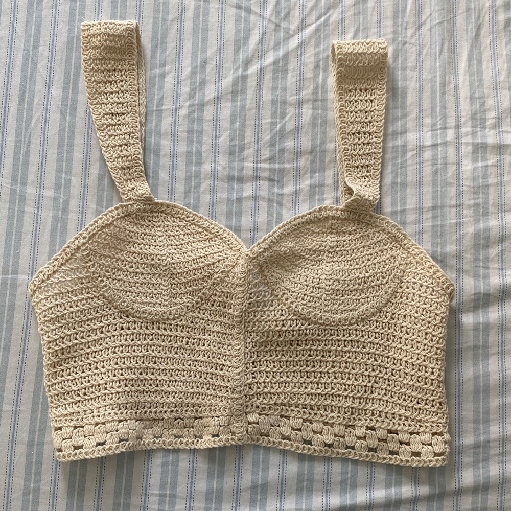 Zara Cream Crochet Knit Top